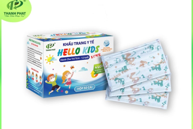 Khẩu Trang Y Tế Hello Kids ( Hoạ tiết khủng long con - 50 cái / hộp )